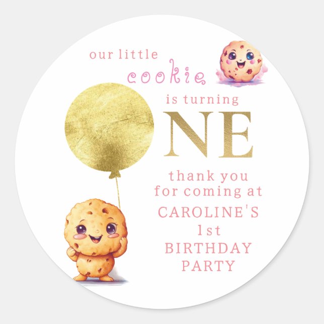 Unser kleines Cookie macht einen Niedlichen 1. Geb Runder Aufkleber (Vorderseite)