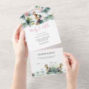 Unser kleines Entlein Aquarell-Baby-Party All In One Einladung