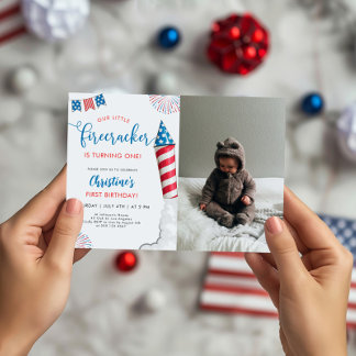 Unser kleines Firecracker 1. Geburtstag Foto Einladung