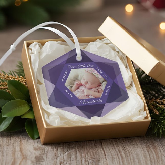 Unser kleines Gem Februar Birthstone Baby Birth St Ornament Aus Glas (Our Little Gem February Birthstone Baby Birth Stat Glass Ornament)