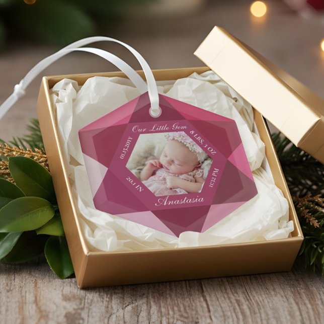 Unser kleines Gem January Birthstone Baby Birth St Ornament Aus Glas (Our Little Gem January Birthstone Baby Birth Stats Glass Ornament)
