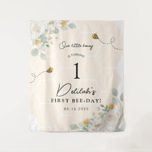 Unser kleines Honey Bee 1. Geburtstag Background B Wandteppich