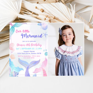 Unser kleines Meerjungfrau 4. Geburtstag Party Fot Einladung