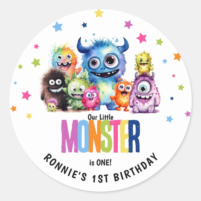 Unser kleines Monster 1. Geburtstag Party Runder Aufkleber (Vorderseite)
