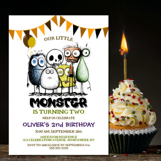 Unser kleines Monster 2. Geburtstag Party Einladung