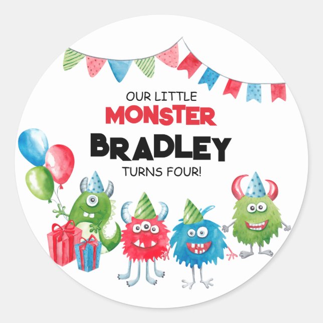 Unser kleines Monster | Foto Birthday Party Runder Aufkleber (Vorderseite)