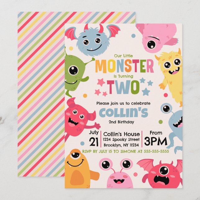 Unser kleines Monster verrät zwei Einladung (Vorne/Hinten)