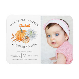 Unser kleines Pumpkin 1. Geburtstag Blumenfall-Fot Magnet