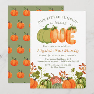 Unser kleines Pumpkin 1. Geburtstag Herbst Foto Einladung