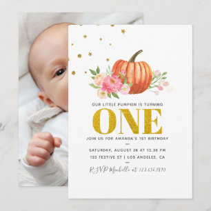 Unser kleines Pumpkin 1. Geburtstags Baby Girl Par Einladung