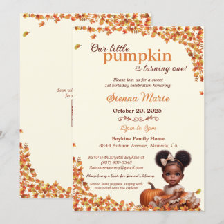 Unser kleines Pumpkin Afro Puff Baby Girl Geburtst Einladung