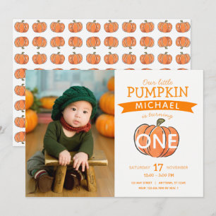 Unser kleines Pumpkin Fall Geburtstag Foto Einladung