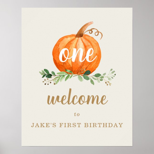 Unser kleines Pumpkin FirsBirthday Gefallen Begrüß Poster (Vorne)