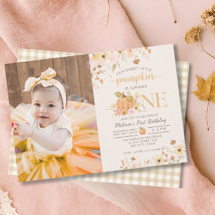 Unser kleines Pumpkin Floral Pumpkin Geburtstags-F Einladung