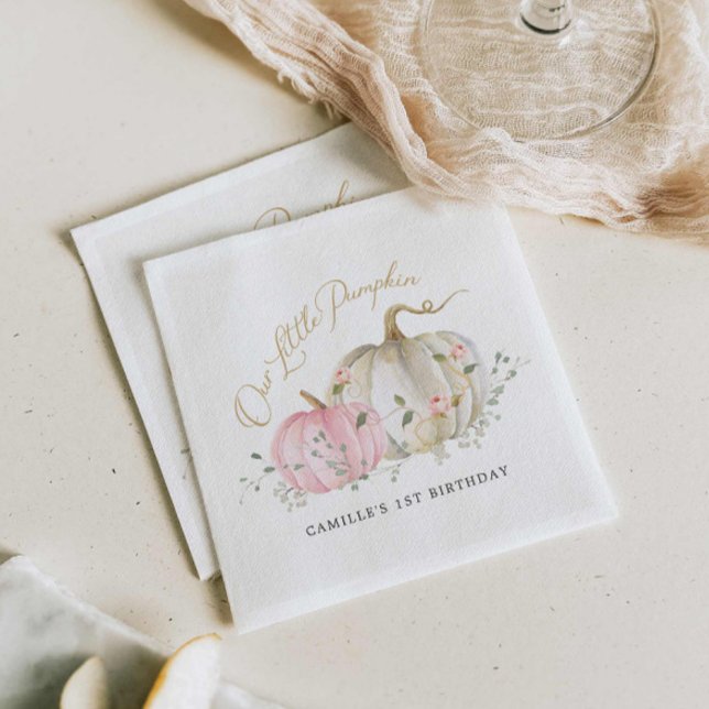 Unser kleines Pumpkin Girl 1. Geburtstag Serviette (Pink Pumpkin Fall Girl birthday Party Napkins)