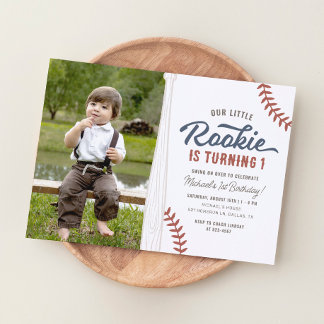 Unser kleines Rookie-Baseball 1. Geburtstags-Foto Einladung