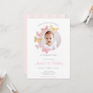 Unser kleines Schmetterlingspink Lila Mädchen 1. G Einladung