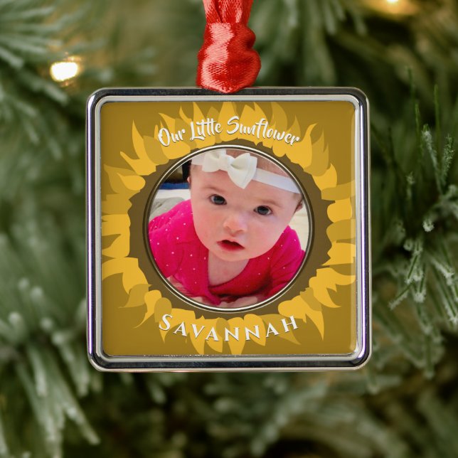 Unser kleines Sonnenblumenbaby-Foto Ornament Aus Metall (Baum)