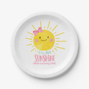 Unser kleines Sonnenscheinmädchen Pink Bow Sun Sum Pappteller
