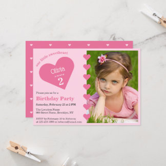 Unser kleines süßes, rosa Herz Foto Geburtstag Einladung