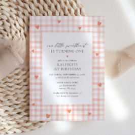 Unser kleines Sweetheart Pink Gingham Girl Birthda Einladung