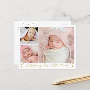 Unser kleines Wunder Gold Star 3 Fotos Baby Ankündigungspostkarte