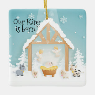 Unser König ist geboren Baby Jesus Geburt Keramikornament
