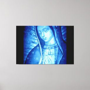 UNSER LADY VON GUADALUPE BLUE AUF SCHWARZEN PANELE LEINWANDDRUCK