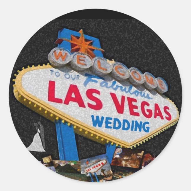 Unser Las Vegas Hochzeitsticker mit Pinselstrich ä Runder Aufkleber (Vorderseite)