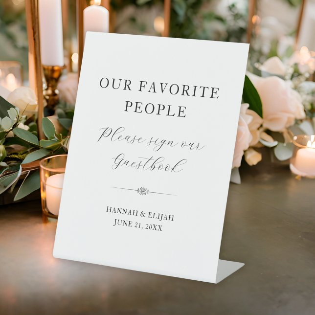 Unser Lieblings-Gästebuch Sockelschild (Our Favorite People Elegant Wedding Guestbook Pedestal Sign
)