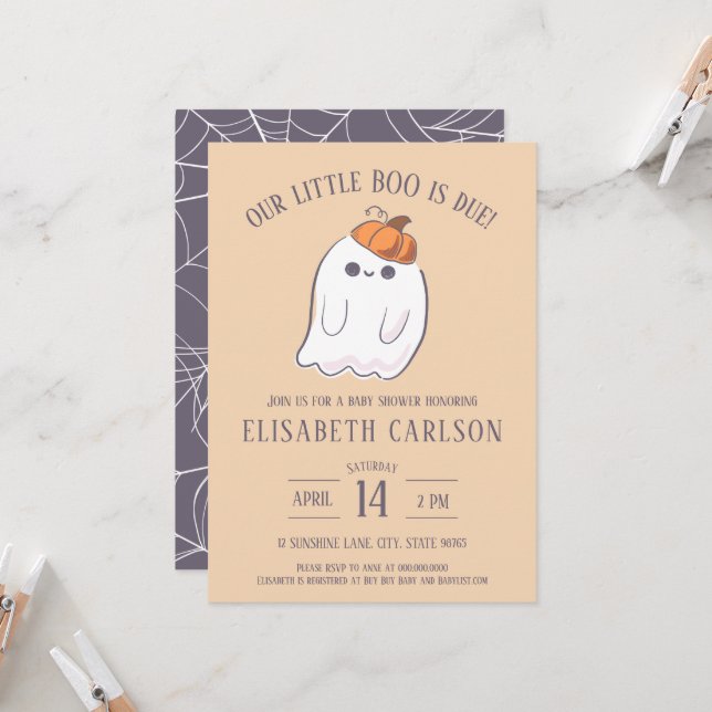 Unser Little Boo ist die Ghost Baby Dusche Einladu Einladung (Vorderseite/Rückseite Beispiel)