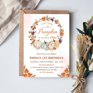 Unser Little Pumpkin 1st Birthday Gold Floral Part Einladung