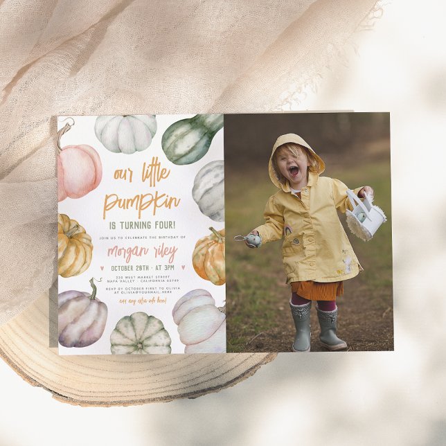Unser Little Pumpkin Boho Fall Birthday Party Foto Einladung (Von Creator hochgeladen)