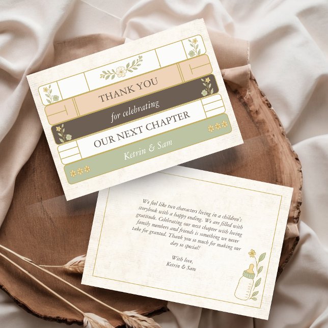 Unser nächstes Kapitel Storybook Kinderdusche Dankeskarte (Our next chapter Storybook Baby Shower Thank You Card, Vintage Unique Design with Floral Details)