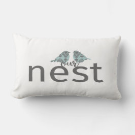 Unser Nest grau u. Blau mit zwei Vögeln Lendenkissen
