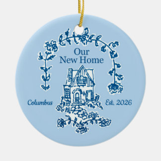 Unser Neuer-Haus-Grafik-Schmuck Keramik Ornament