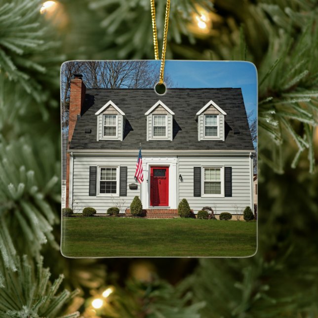 Unser neues Zuhause Elegantes Custom Address Foto Keramikornament (Baum)