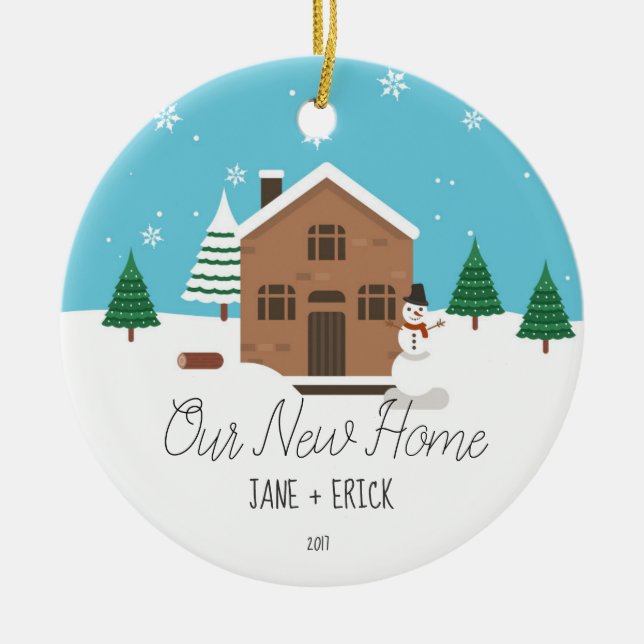 Unser neues Zuhause-Weihnachtsverzierungs-Geschenk Keramikornament (Vorne)