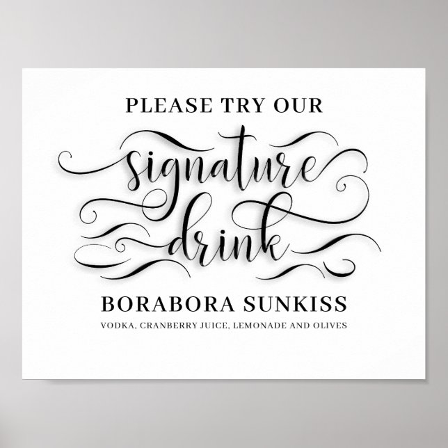 Unser Signature Drink Wedding Bar Sign Poster (Vorne)