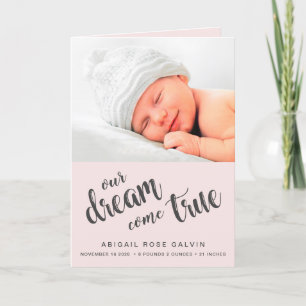 Unser Traum: Vier Fotos Pink Girl Birth Ankündigung