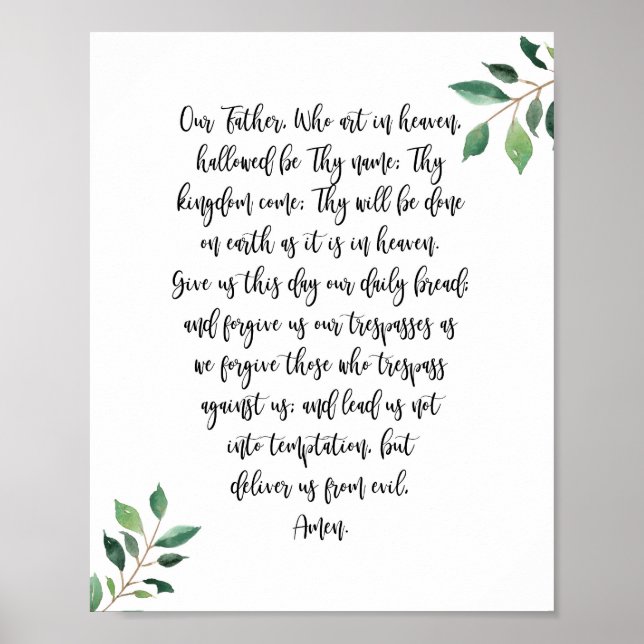 Unser Vater Christliches Gebet Druckkalligraphie Poster (Vorne)