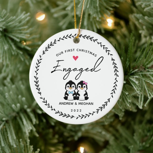 Unser Verlobter Pinguin zu 1. Weihnachten Keramik Ornament (Baum)