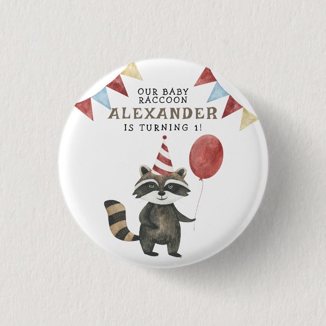 Unser Waschbär 1. Geburtstag  Button (Vorderseite)
