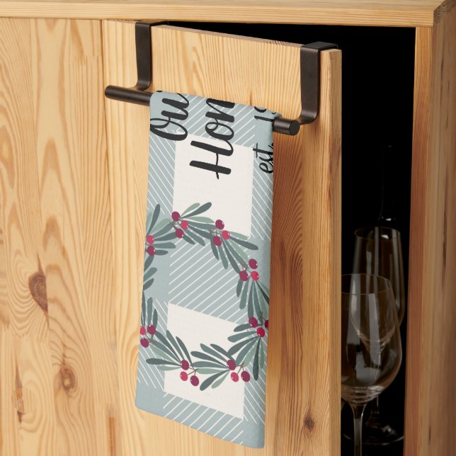 Unser Zuhause Script Blue/Green Buffalo Karo Niedl Geschirrtuch (Drittel gefaltet)