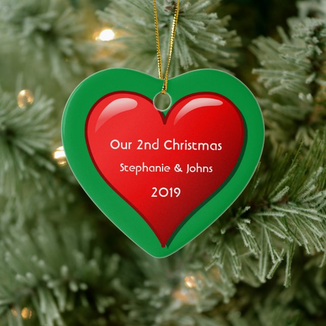 Unser zweites Weihnachten zusammen Niedliches Rote Keramik Ornament (Baum)