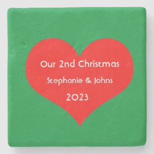 Unser zweites Weihnachten zusammen Niedliches Rote Steinuntersetzer