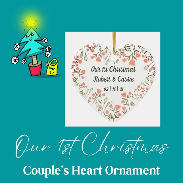Unsere 1. Personalisierte Weihnachtsfeier Keramik Ornament (Personalized Couple's Heart Ornament)