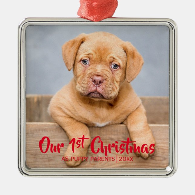 Unsere 1. Weihnachtswelpen-Eltern| Hunde-Foto| Rot Ornament Aus Metall (Vorne)