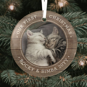 Unsere 1. Weihnachtszeit 2 Haustiere Foto Rustikal Ornament Aus Glas