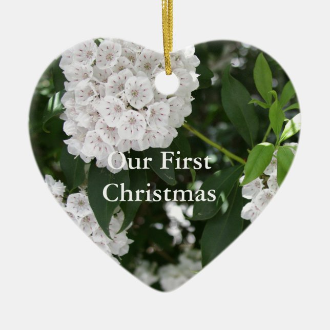 Unsere 1. weiße Weihnachtslaurel-Blume Keramikornament (Vorne)